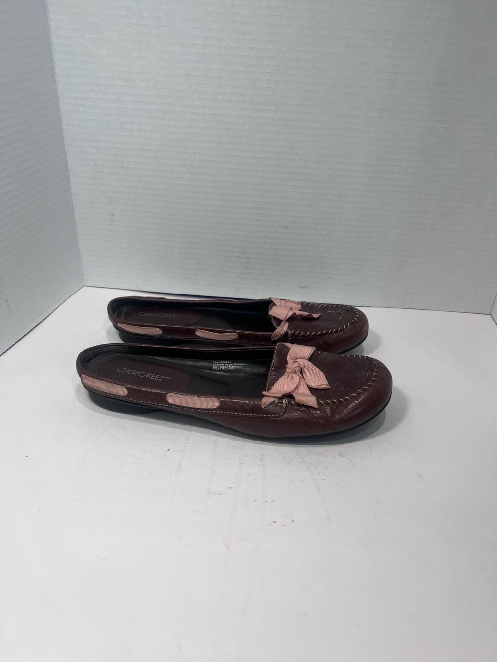 Cherokee Brown Loafers with Pink Bow Accents